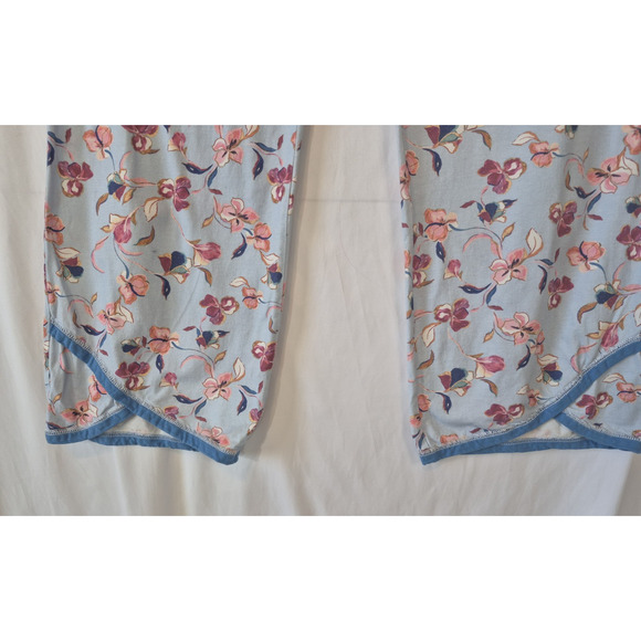 Sold! Garnet Hill Asian Wrap Blue Pink Floral Organic Cotton Pajama Set Large - Picture 7 of 13
